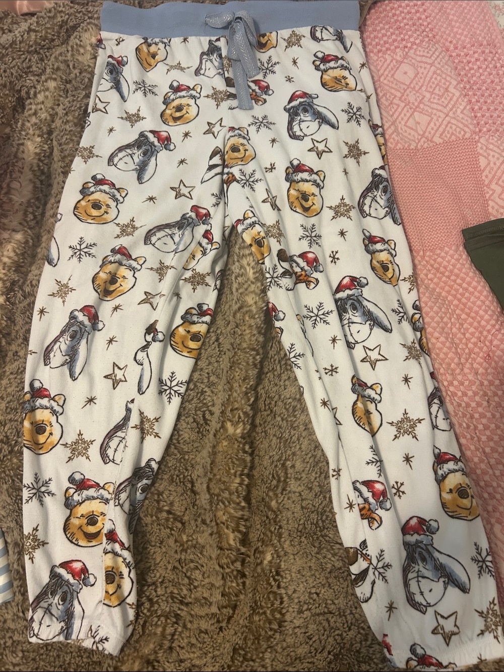 Ladies Disney Christmas Fleece Pajama Pants - White with Blue Waistband